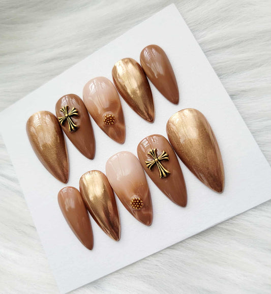 Bronze Aura, Fall Nails, Cross Nails