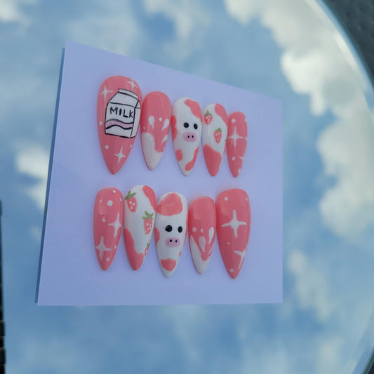 Strawberry Milk, Clouds, Strawberry Nails