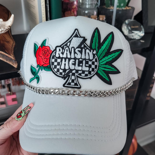 White Raisin Hell Trucker w/chain